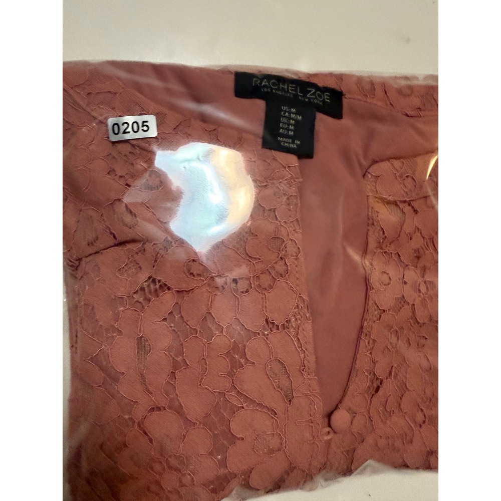 Rachel Zoe Blouse Womens Medium Coral Pink Floral Lace Button Up Long Sleeve Top - Picture 9 of 9